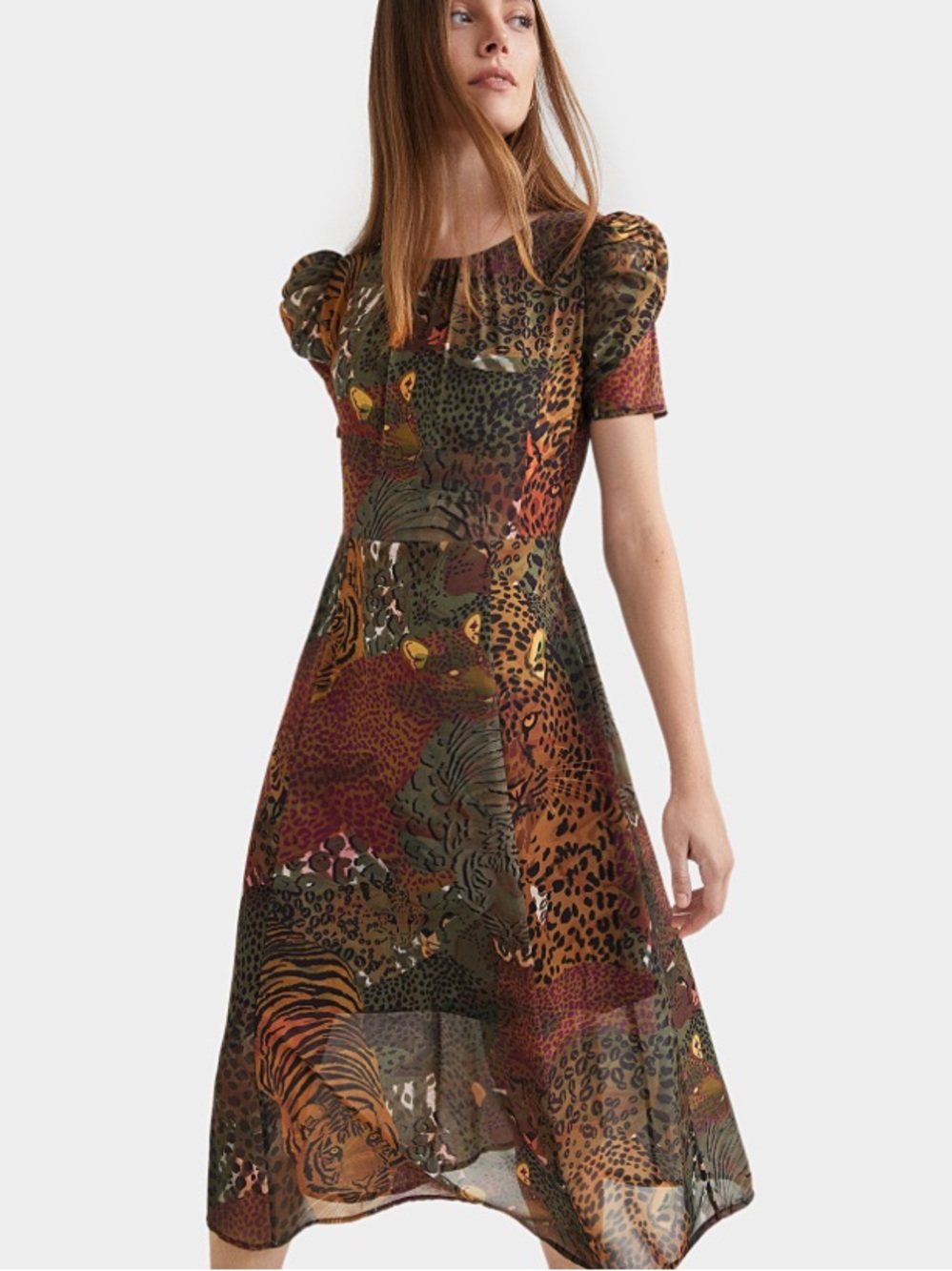Desigual Dress Womens Small Midi Forest Fairy Goblin Gremlin Boho Artsy Sheer